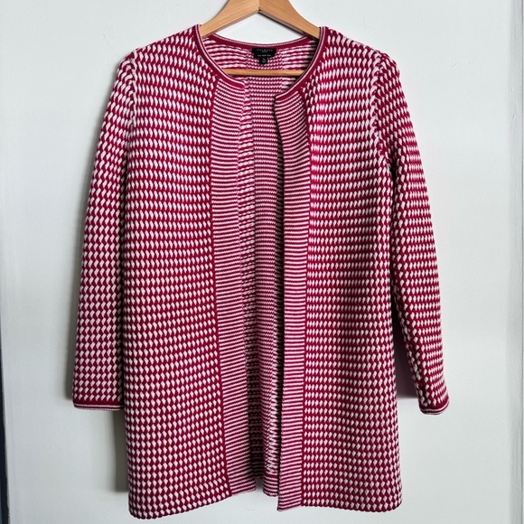 Talbots Merino Wool Red and White‎ Open Front Cardigan Sweater Size SP Coastal - Picture 1 of 7